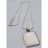 Vintage Silver & Mother of Pearl Pendant on Chain. Pendant Rectangular 2.6x2.3 Approx, Chain 45cm