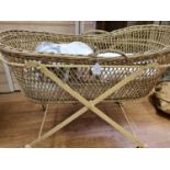 1950?s Wicker Moses Basket on Metal Stand 90x40cms, Well Used Condition.