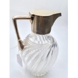 Victorian Grecian Style Cut Glass Jug with Hallmarked Silver Collar and Spouted Lid, 1.05k, 20.5cm
