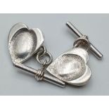 Pair of Silver Cufflinks in the Shape of Hearts with Chain and 'T' Bar. Not Hallmarked, Studio Made.