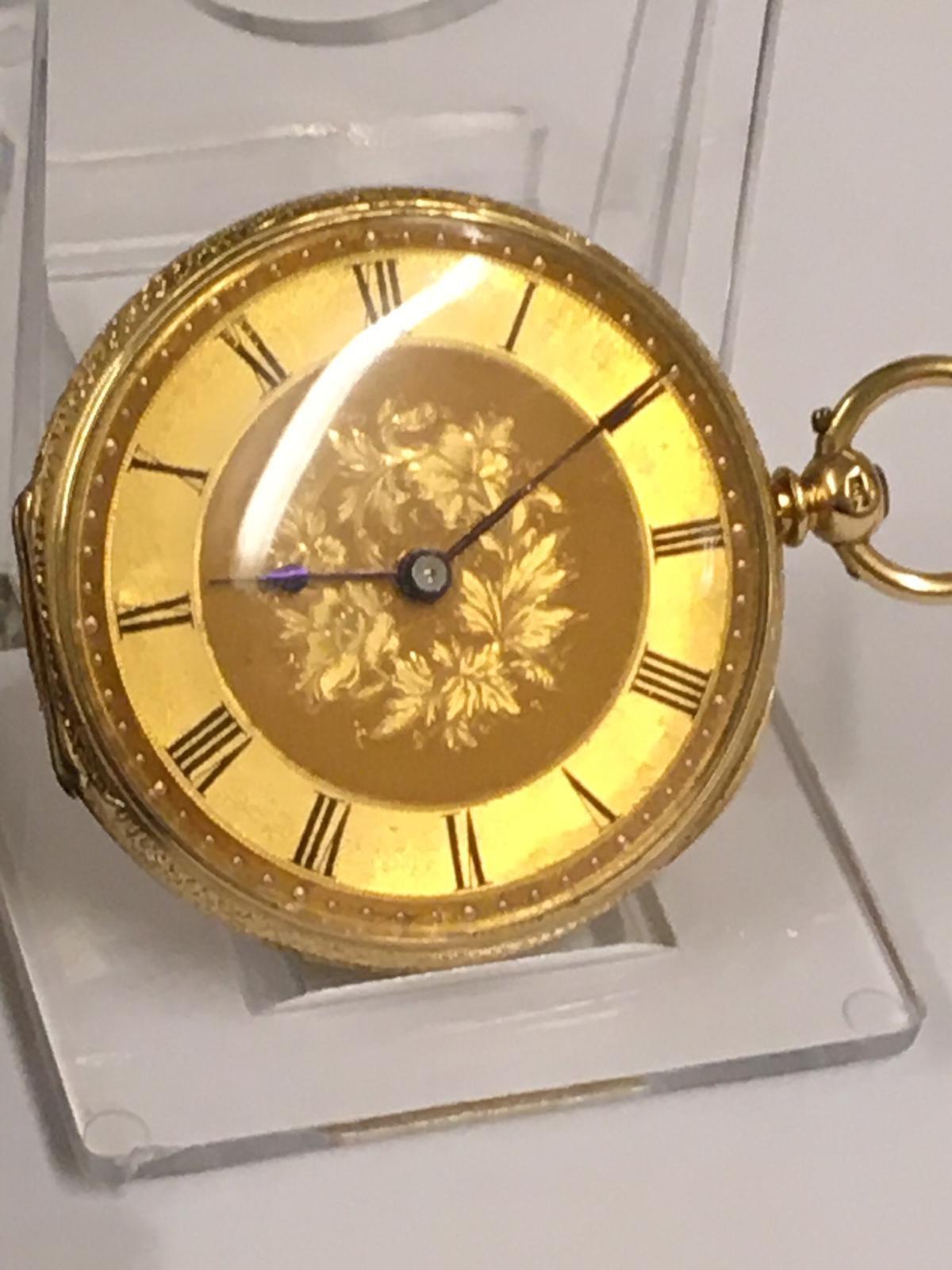 Antique 18k solid gold Pocket watch with key and box, 38mm diameter - Image 5 of 8