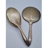 Antique Silver Brush & Hand Mirror Set with Art Deco Design to Rear.