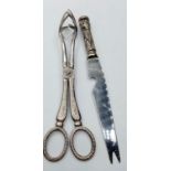 Antique Pair of Silver Plated Scissor Tongs with Claw Grips. Together with a Vintage Silver Plated