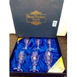 Set of Royal Doulton 6x Port/Sherry Crystal Glasses, Unused and in Original Satin Lined Box.