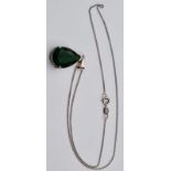 Stone Set Silver Pendant and Chain. Having a Large Green Diopside Pear Shaped Stone on a Silver