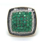 Antique 10K yellow gold ring with cluster green emerald and 1.5ct diamonds approx, weight 8.1g and