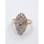 Art deco ring in 18ct gold with 0.25ct centre diamond stone surrounded by small diamonds, weight