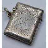 Hand Engraved Silver Vesta Dated 1902 and Made in Birmingham, 19.3G, 4x3cms.