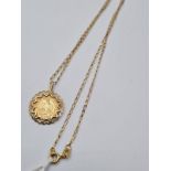10 Peso Coin (21ct) in a 9ct Gold Setting ad on a 48cms 9ct Gold Necklace, 3.7g.