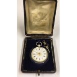 Antique silver ladies pocket watch with box and key, 37mm case