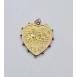 Victorian 9ct gold "Mizpah" heart shaped pendant. Weight 0.95g and length 2.5cms