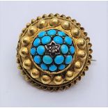 Edwardian 9ct and turquoise round brooch, weight 3.6g