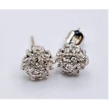 9CT WHITE GOLD DIAMOND SET CLUSTER STUD EARRINGS