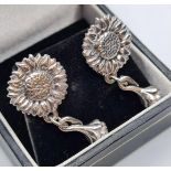 Pair of Silver Sunflower Earrings.