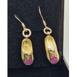 Pair of Silver and Enamel Drop Earrings in the Form of a Pair of Sneakers. Silver Enameled in