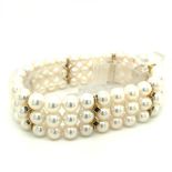 9CT Yellow gold 3 ROW CULTURED PEARL AND SAPPHIRE BRACELET 8" LONG