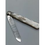 Vintage Fruit Knife with Mother of Pearl Handle and Fully Hallmarked Silver Blade Showing Villiers &