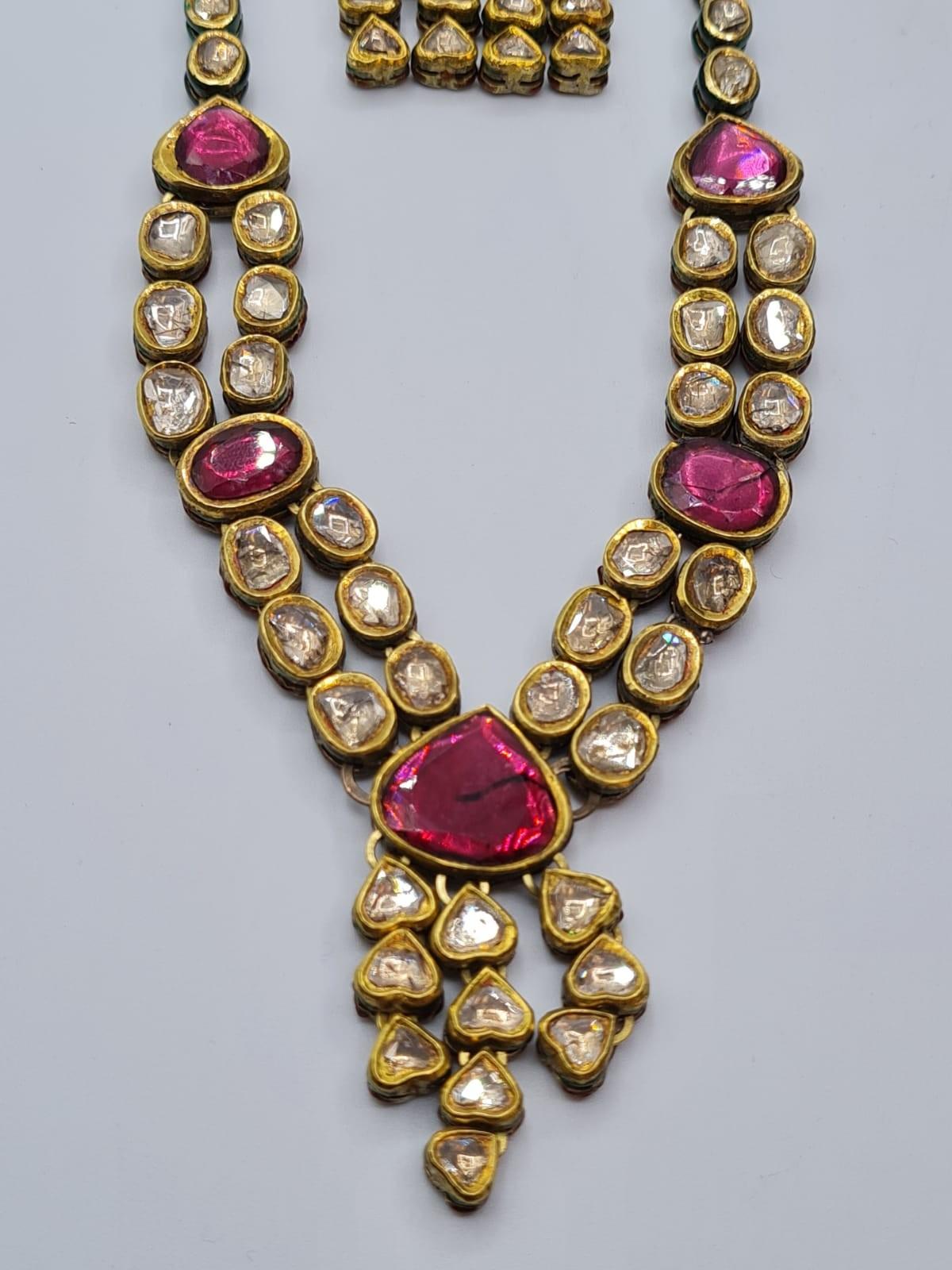 An antique handmade and decorated ruby and diamond necklace 1 cracked stone with matching earrings - Image 2 of 8