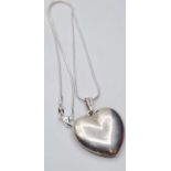 Vintage Large Silver Heart Pendant and Chain. Pendant 3x3cm Approx, Chain 45cm Approx