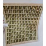 A Sheet of 100 Hitler Deutschesrech Stamps with 30RM Value