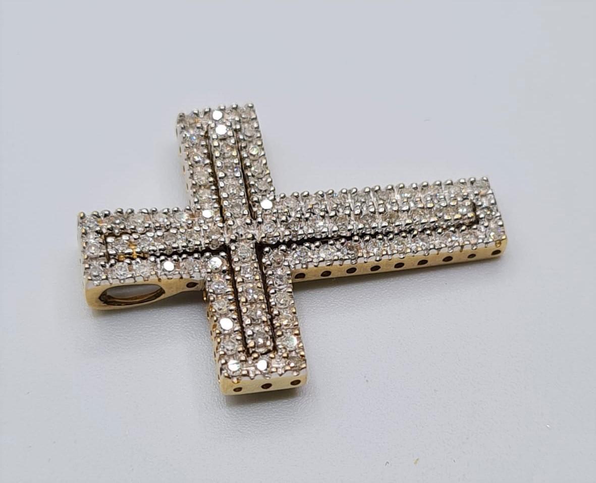 9CT YELLOW GOLD DIAMOND SET CROSS, WEIGHT 4G & 0.75CT APPROX - Image 3 of 3