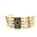 18CT W/G DIAMOND & SAPPHIRE 4 ROW AKOYA PEARL BRACELET ART DECO