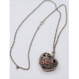 STERLING SILVER GARNET SET VINTAGE LOCKET ON CHAIN