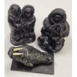 3 x Carved Canadian Inuit Figures.