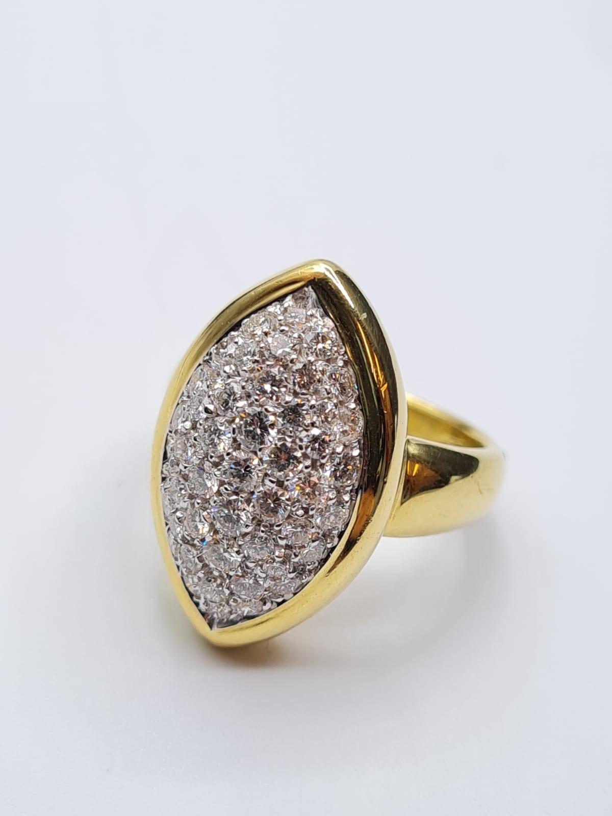 18CT YELLOW GOLD DIAMOND SET MARQUISE SHAPE RING, WEIGHT 12.5G & 90CT APPROX. Size N