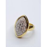 18CT YELLOW GOLD DIAMOND SET MARQUISE SHAPE RING, WEIGHT 12.5G & 90CT APPROX. Size N