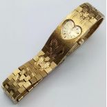 Vintage Ladies Wristwatch by 'Limit' Heart Shaped Face and Heart Impressions on Gold Plated Strap.