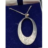Large Oval Silver Pendant on a Silver Chain. Chain 40cm Approx, Pendant 4.5cm Approx, Original