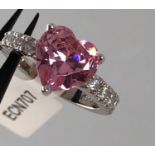 Silver ring with pink heart CZ, size J and weight 4.4g (ecn707)