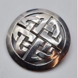 Silver Celtic Brooch Classic Celtic Interwoven Design. 3.2cm Diameter Approx, Full UK Hallmark,