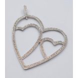 18CT WHITE GOLD LARGE OPEN DIAMOND SET HEART PENDANT, WEIGHT 5.8G & 0.50CT APPROX. LENGTH 5.5CMS