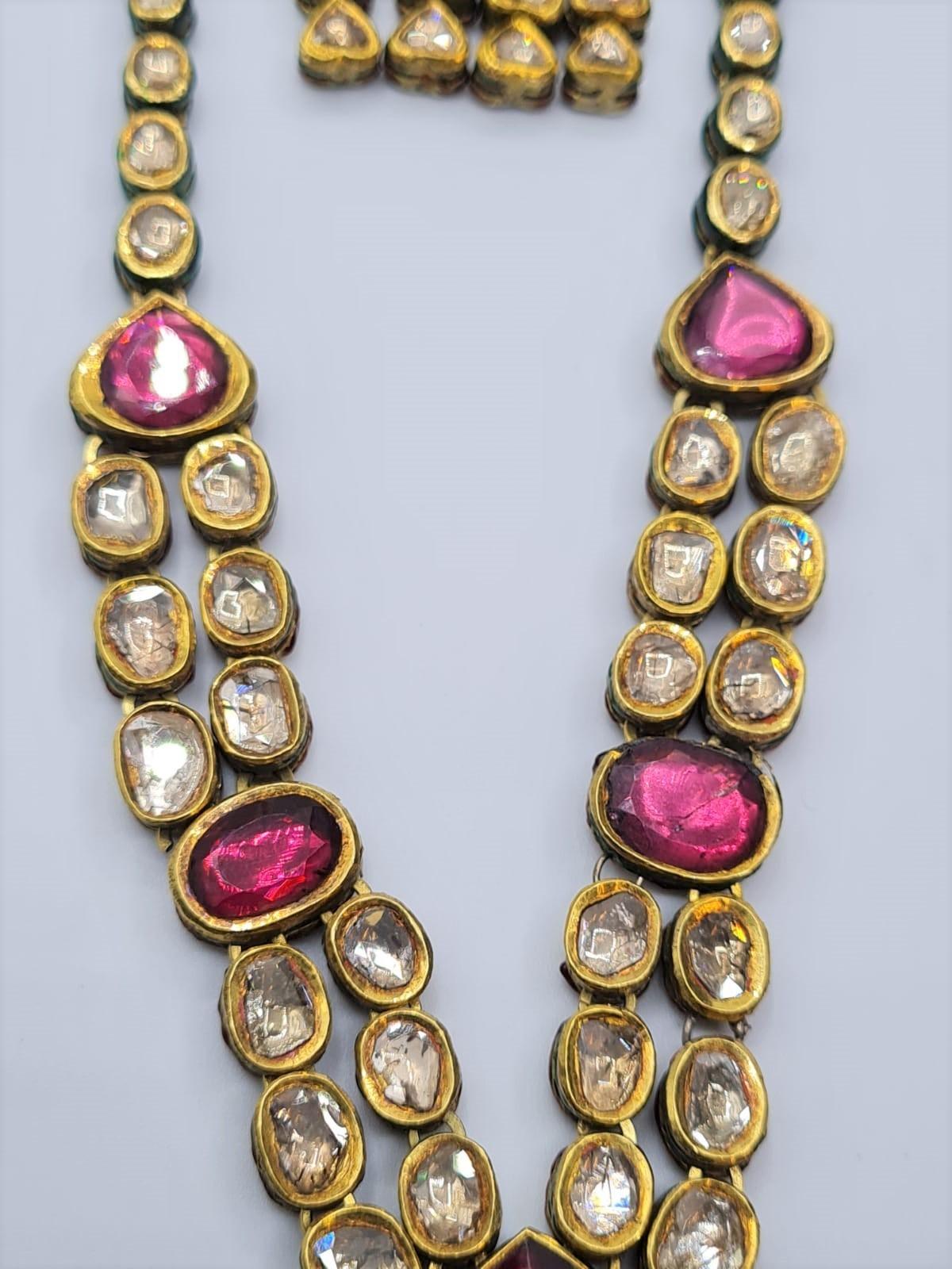 An antique handmade and decorated ruby and diamond necklace 1 cracked stone with matching earrings - Image 3 of 8