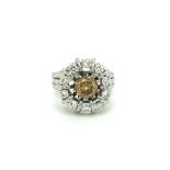 FFRENCH MARKINGS EDWARDIAN PRE 1940's GIA 1.25ct I1 NATURAL FANCY YELLOW/BROWN CENTRE CLUSTER RING