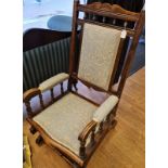 Victorian Square Back Upholstered Rocking Chair on Casters, 106 cms High.