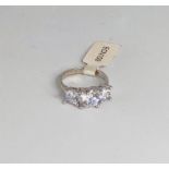 Silver claw set CZ trilogy ring size M weight 4g approx (ecn109)