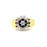 18k yellow and white gold cluster sapphire and diamond ring, approx 0.15ct sapphire (VS/SI) and 0.