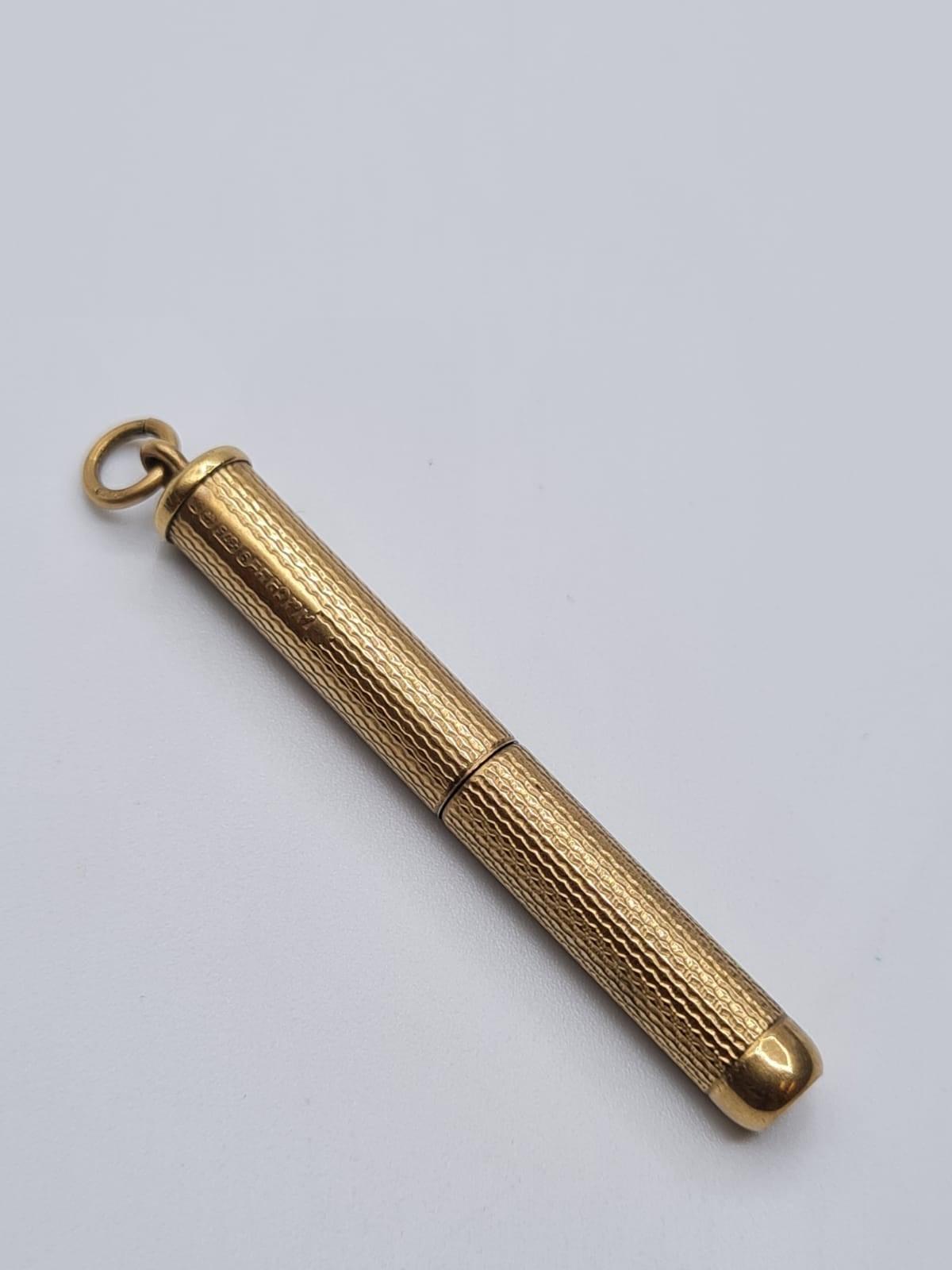9ct gold toothpick, weight 6.2g and length 5cm