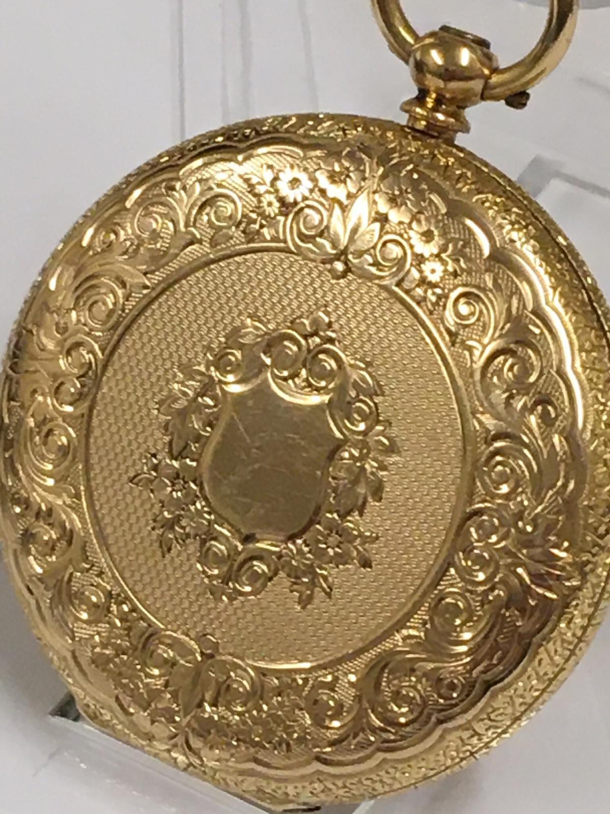 Antique 18k solid gold Pocket watch with key and box, 38mm diameter - Image 4 of 8