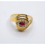 18ct yellow gold diamond & ruby ring, weight 4.4g. Size P