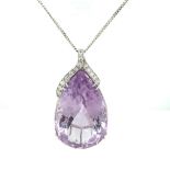 18CT W/G CHAIN AND DIAMOND AND AMETHYST PENDANT, WEIGHT 50.7G, 15.2G OF 18CT GOLD IN TOTAL
