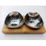 Pair Robert Welch Designer Dip Bowls. Having a Solid Wood Stand, Signed on Base.