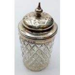 Victorian Silver Pepper Pot. Consisting a Cut Glass Crystal Pot with a Silver Top. Silver Top Having