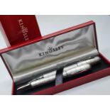 Kingsley Pen and Pencil Set in Attractive Brushed Chrome Effect. Original Box, Original Case,