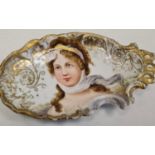 Antique Ornate Dish with Hand Painted Depiction of Princess Louise (Queen of Prussia) 10kg, 18x10cms