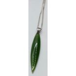 Jade Green Pendant on Silver Chain. Full Silver Hallmarks. Chain 45cm Approx. N.B. Pendant Appears