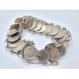 Silver bracelet made made from Victorian 3 penny pieces, weight 41g & 18cm